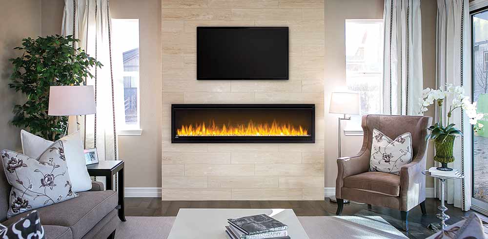 Napoleon Alluravison Electric Fireplace in a living room modern setting