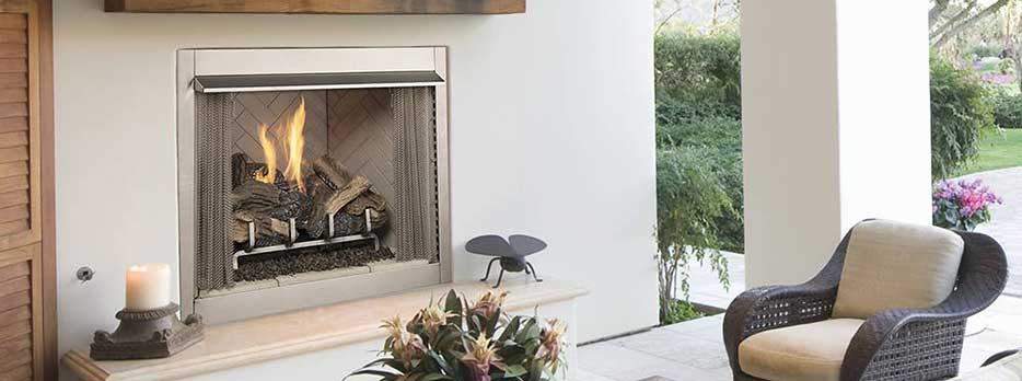 42-Inch Outdoor Gas Fireplace by Superior Lifestyle setting