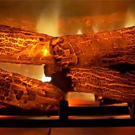 electric fireplace log closeup